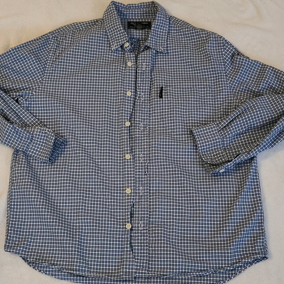 Men's Abercrombie & Fitch Blue Striped Checkered Button Up Size Large - Picture 2 of 6